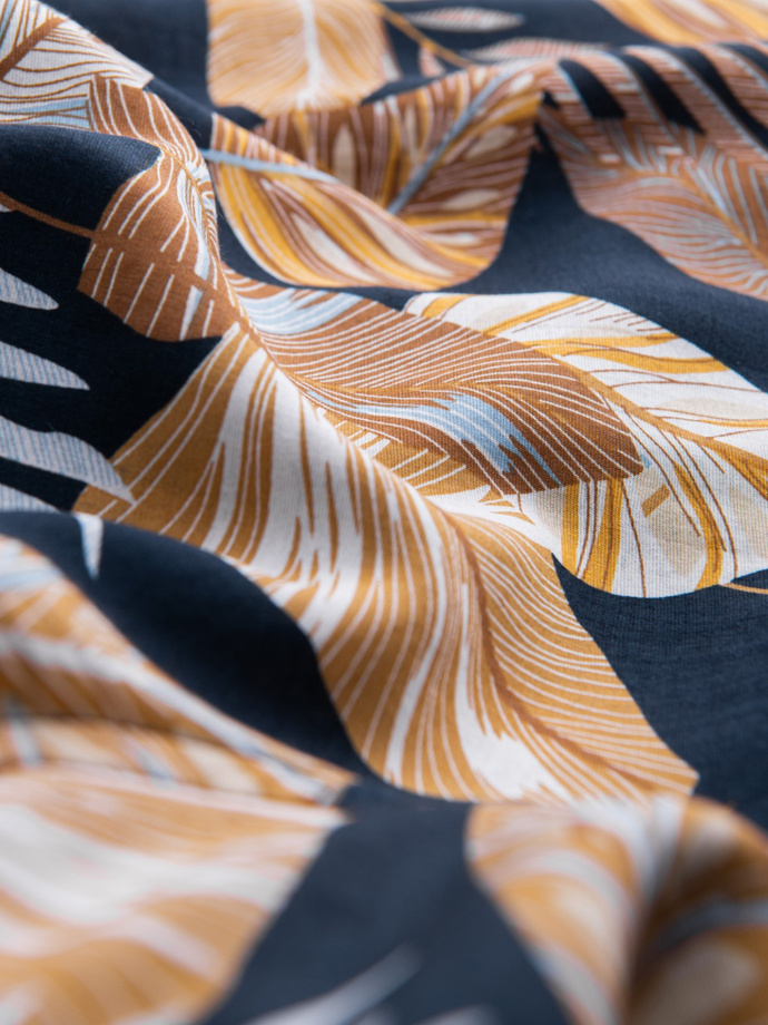 Wiskozowa wzorzysta męska koszula z krótkim rękawem – liście V14 OM-SHPS-0113