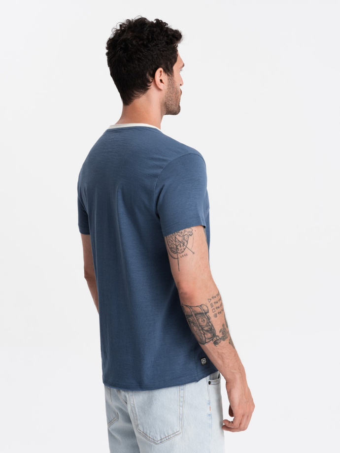 T-shirt męski z surowym wykończeniem – ciemnoniebieski V3 OM-TSCT-22SS-004
