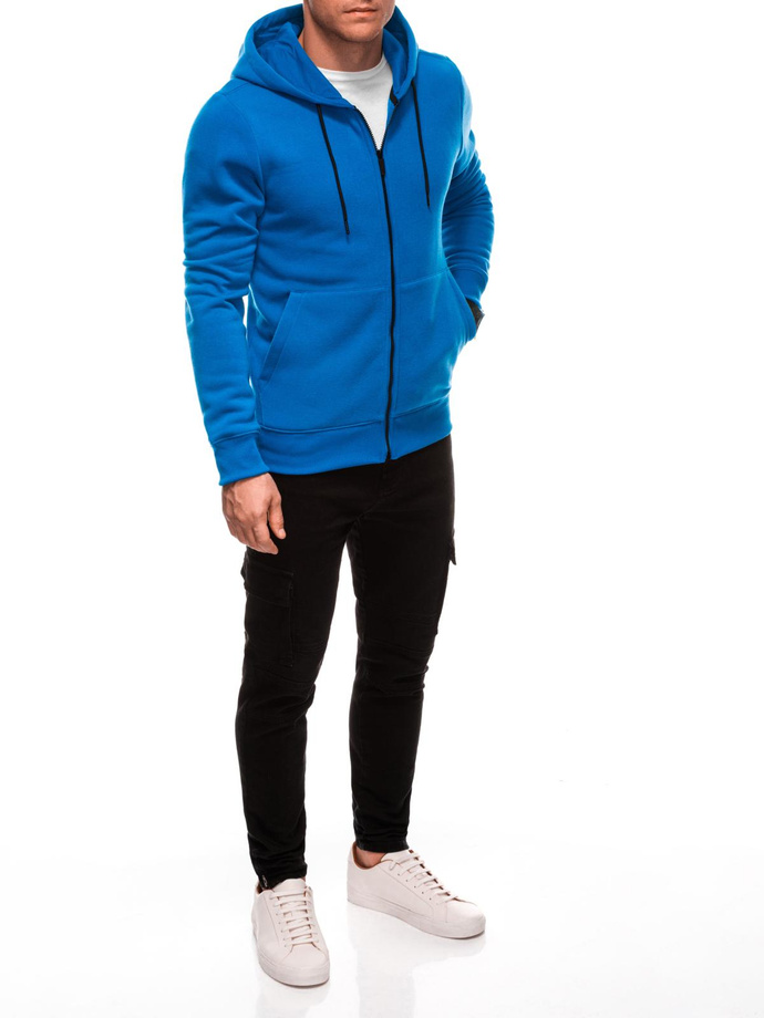 Rozpinana męska bluza dresowa z kapturem BASIC – niebieska V1 EM-SSBZ-0101
