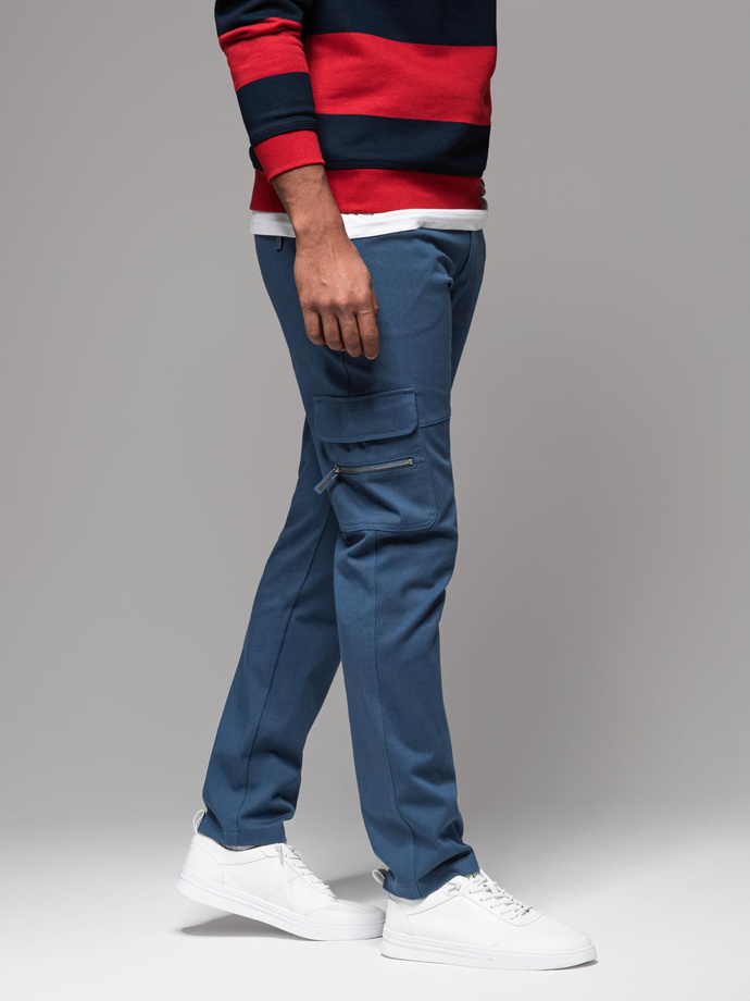 Men's STRAIGHT LEG cargo pants with zippered pockets - dark blue V1 OM-PACG-0204