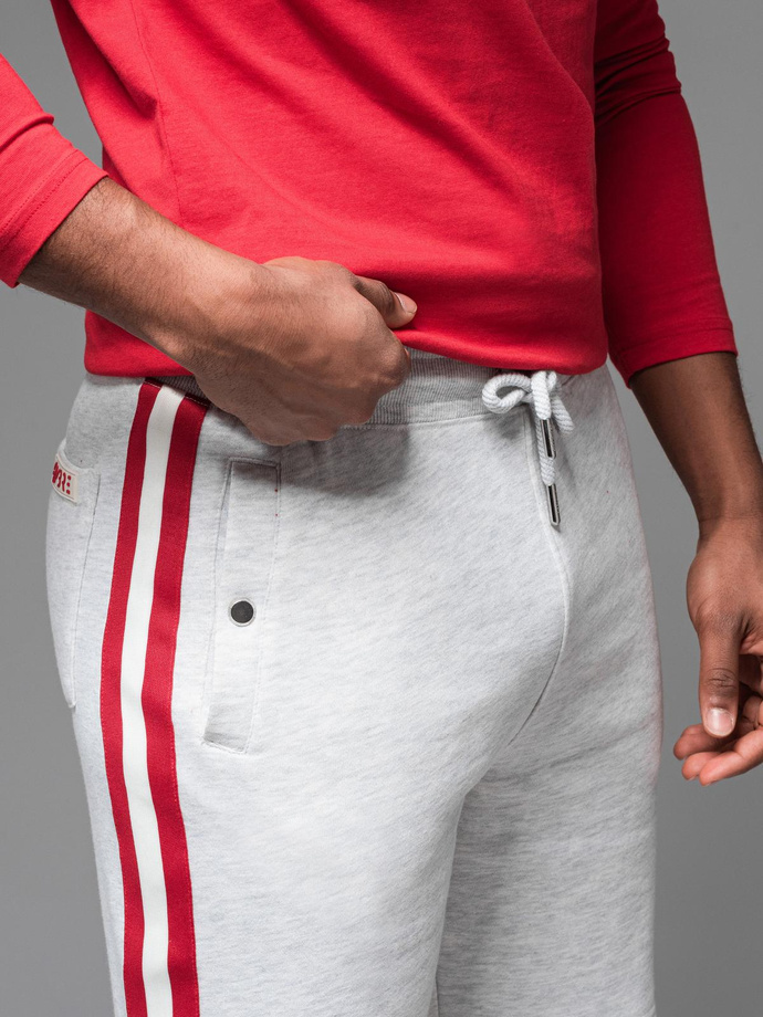 Men's sweat shorts with piping and drawstring waistband - grey melange V1 OM-SRSK-0156