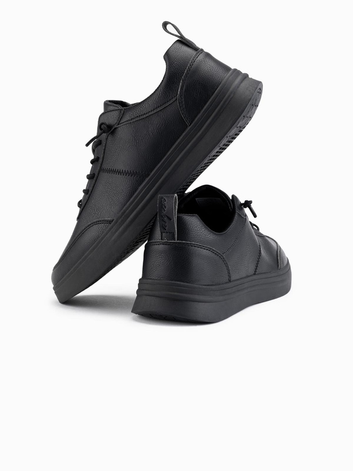 Men's monochromatic sports style shoes with stitching - black V4 OM-FOCS-0159