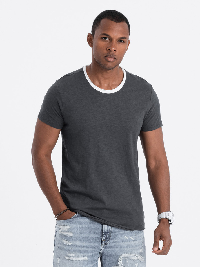 Men's t-shirt with raw finish - dark grey V7 OM-TSCT-22SS-004