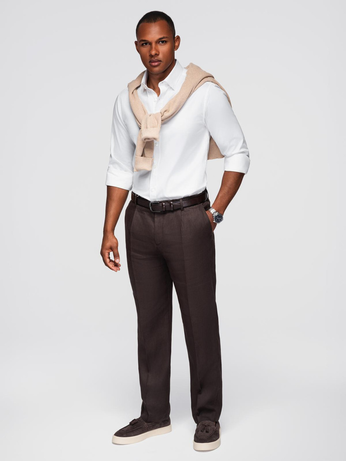 Klasyczna męska koszula SLIM FIT z tkaniny satynowej – biała V1 OM-SHOS-0176