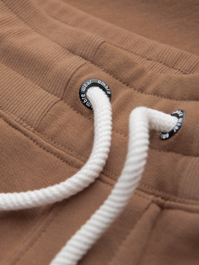 Men's knit shorts with drawstring and pockets - brown V2 OM-SRBS-0139