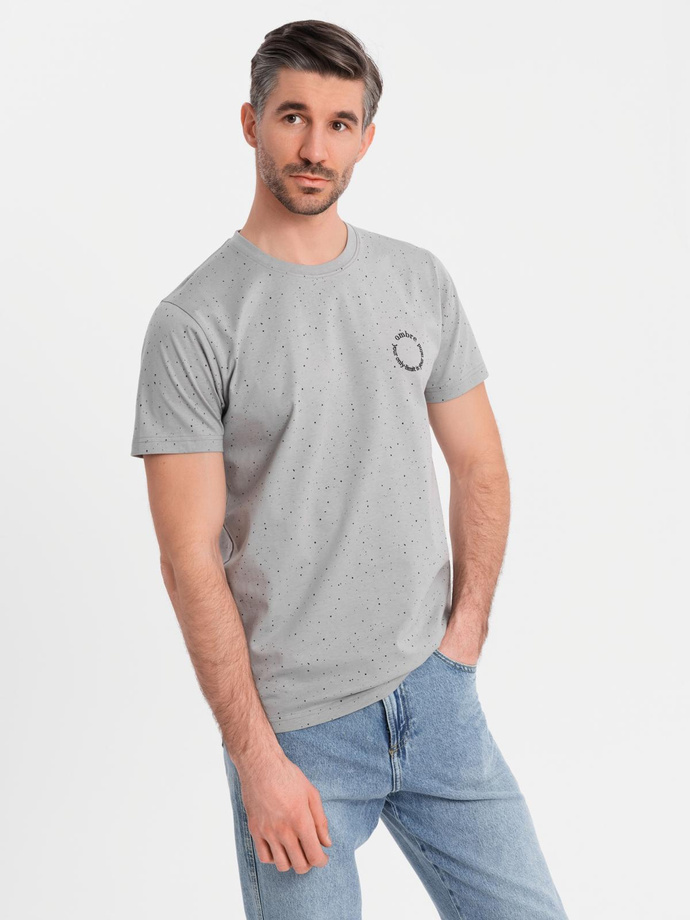 Men's printed cotton T-shirt with round neckline - light grey V8 OM-TSFP-0186