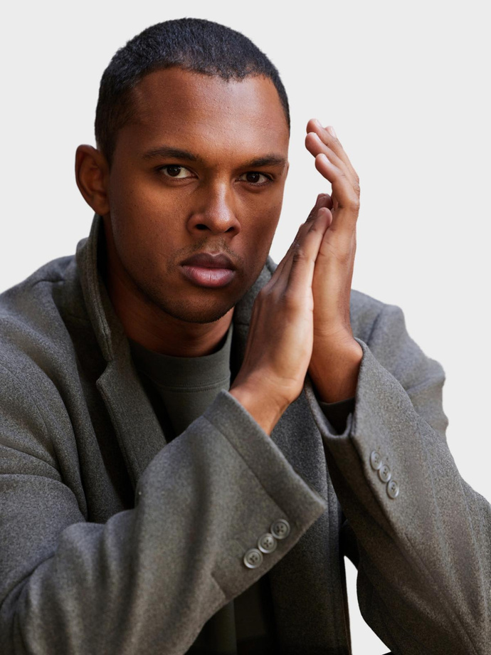 Men's lightweight single-breasted coat - graphite-khaki V6 OM-COWC-0104