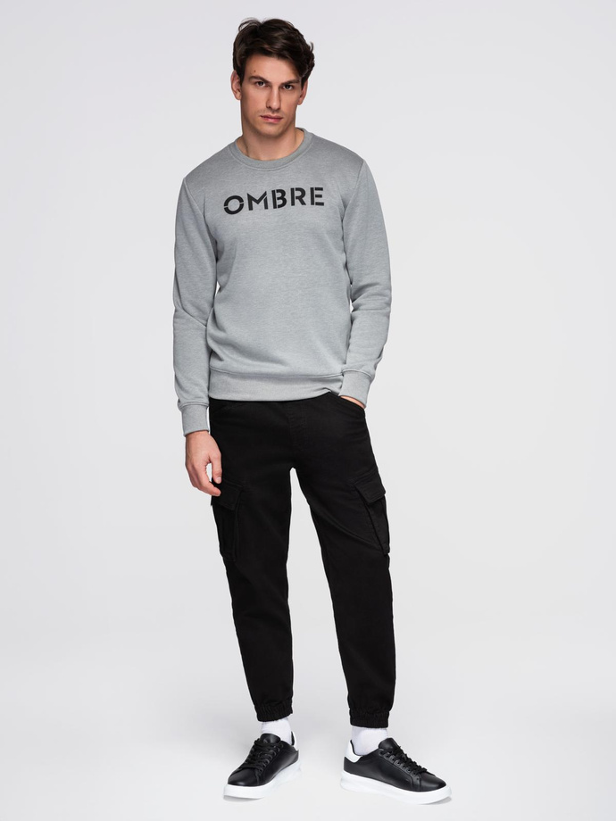 Classic men's sweatshirt with inscription - grey melange V1 B1711