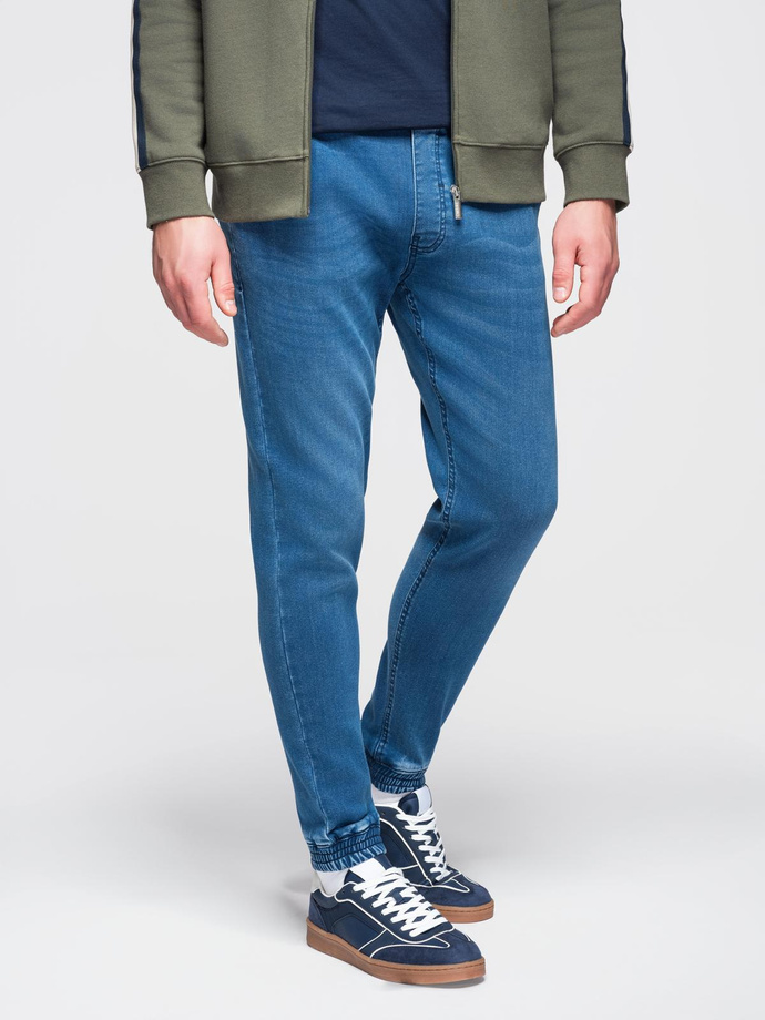 Spodnie męskie jeansowe joggery ze ściagaczem w pasie - niebieskie V1 OM-PADJ-0242