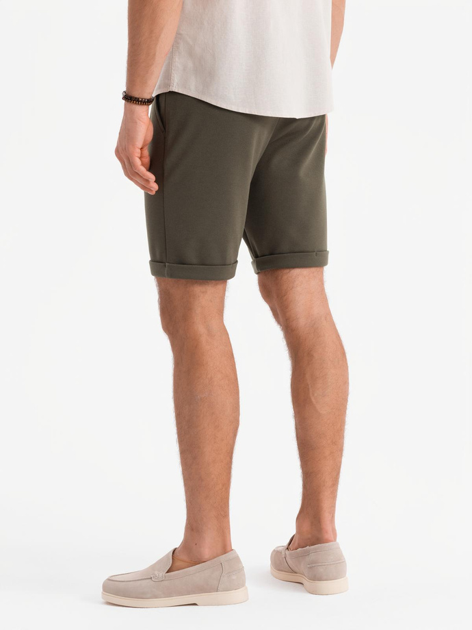 Men's knit shorts with rolled up legs - olive V5 OM-SRCS-0170