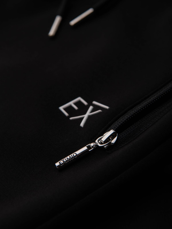 Spodnie dresowe męskie ze ściągaczami w nogawkach i gumowym nadrukiem – czarne V1 OM-PASK-0223