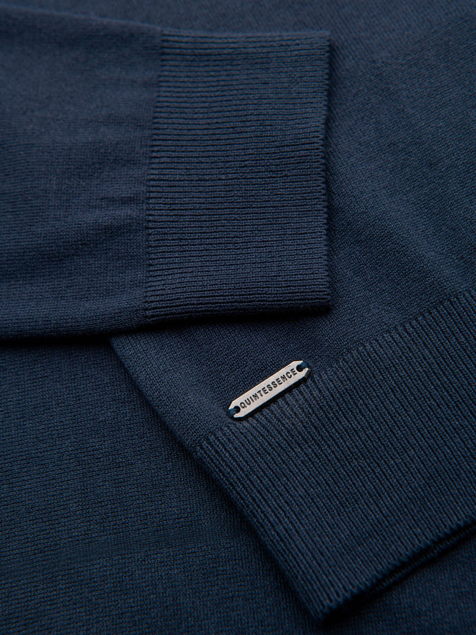 Dzianinowy monochromatyczny męski kardigan z wiskozą – granatowy V1 OM-SWCD-0126