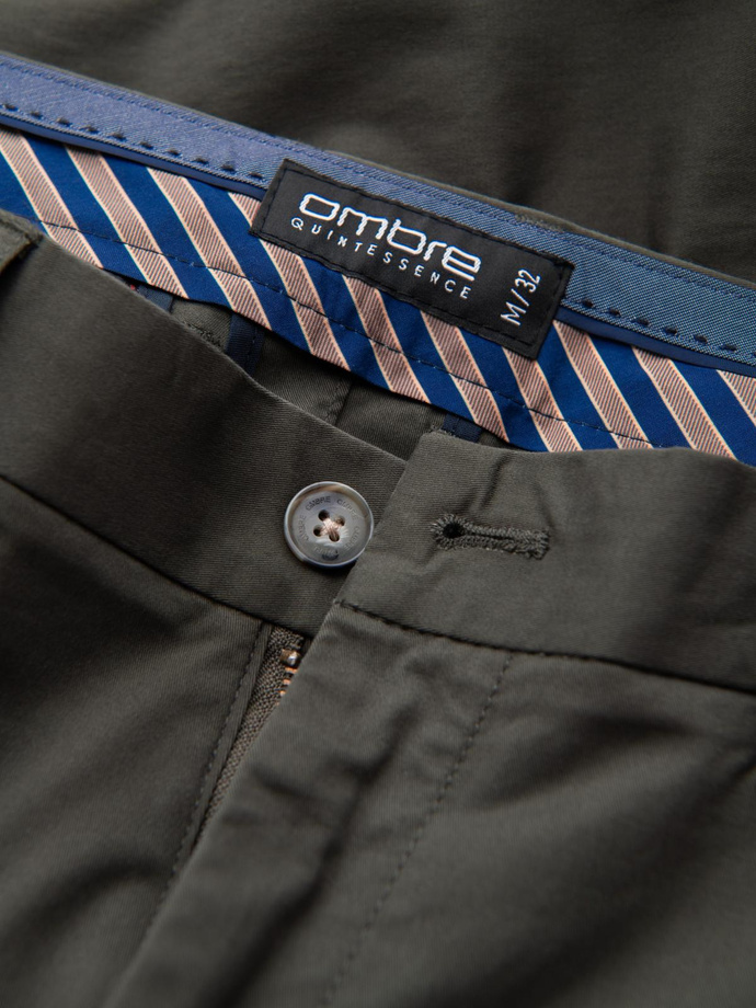 Jednolite męskie spodnie chino SLIM FIT – khaki V3 OM-PACP-0183