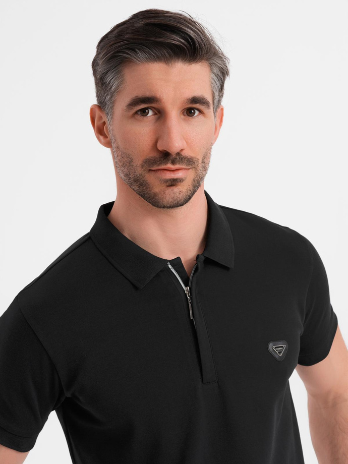 Men's polo shirt with zip neckline - black V6 OM-POSS-0148