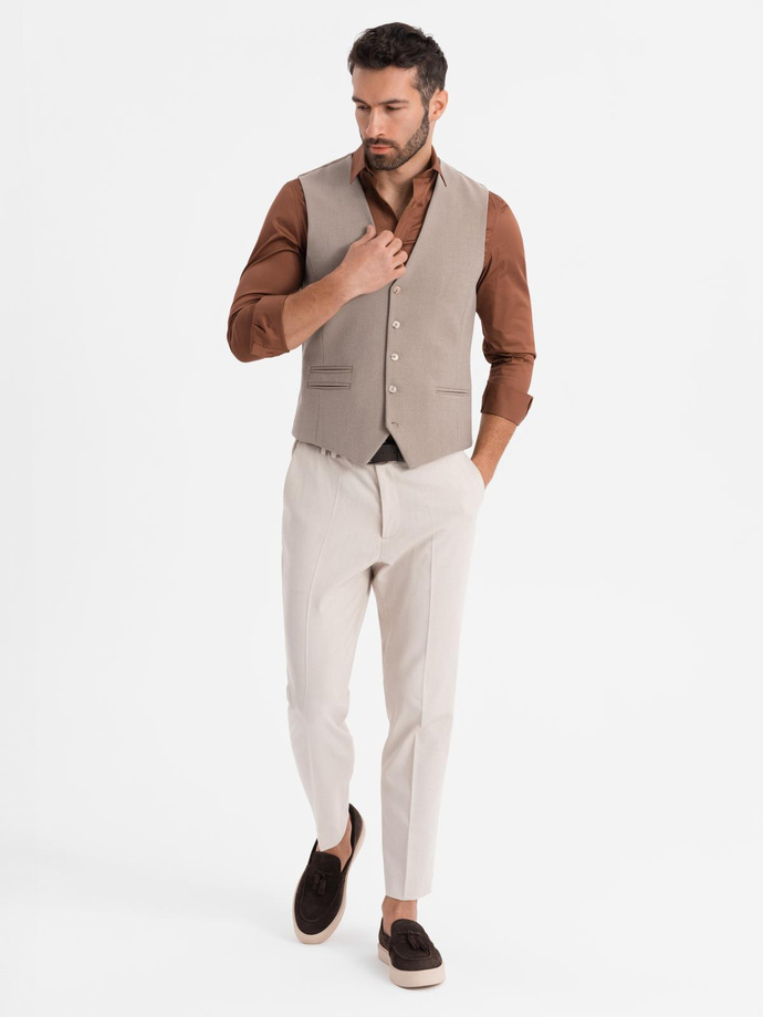 Men's suit vest with classic detailing and lining - beige V1 OM-BLZV-0142