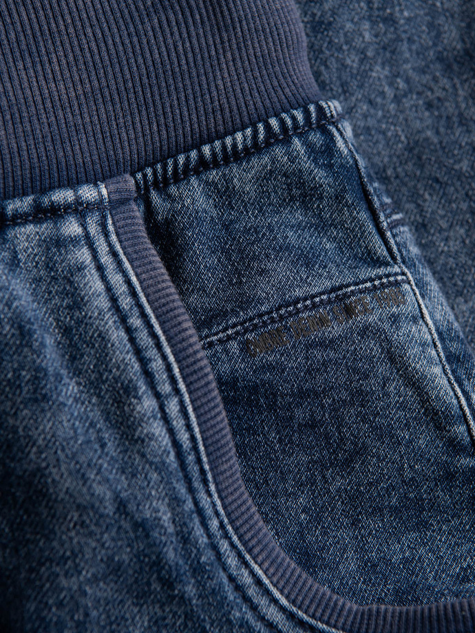 Men's marbled JOGGERS pants with stitching - blue V1 OM-PADJ-0108