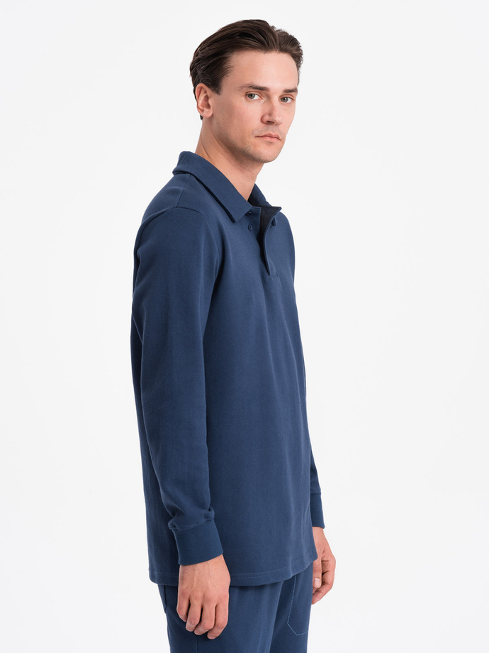 Komplet męski dresowy bluza z kołnierzem polo + spodnie - granatowy V5 Z71