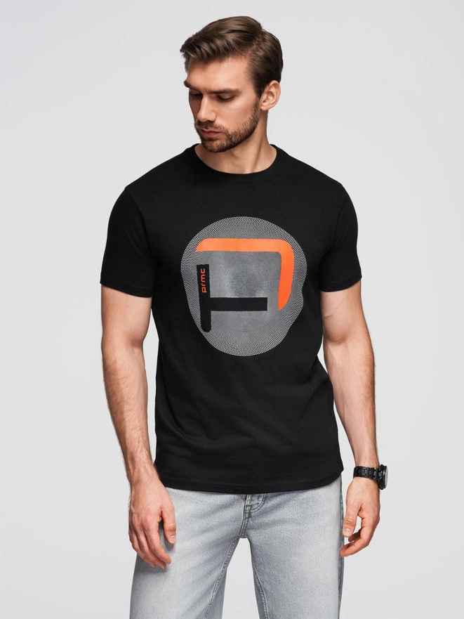 Men's large print t-shirt - black V2 OM-TSPT-0245