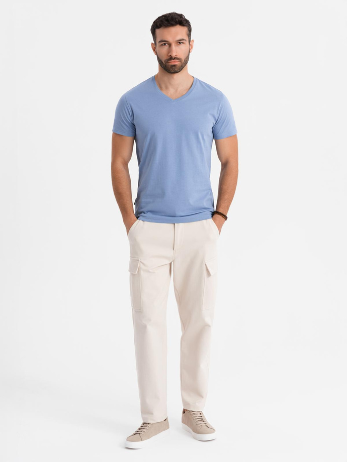BASIC men's classic cotton T-shirt with a serape neckline - blue V20 OM-TSBS-0237