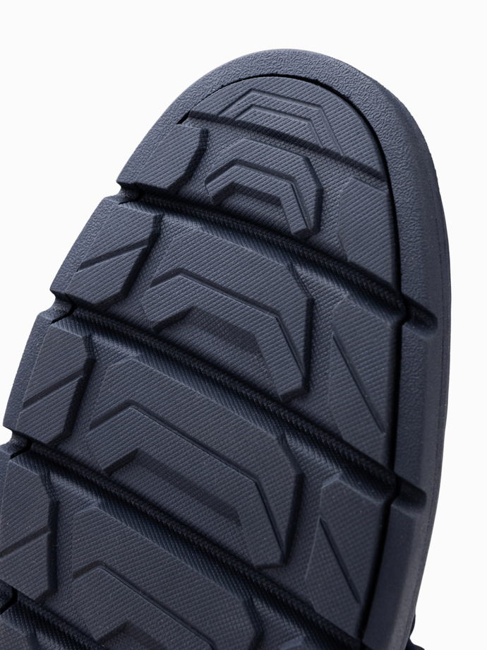 One-color men's high boots with decorative stitching - navy blue V4 OM-FOBO-0133