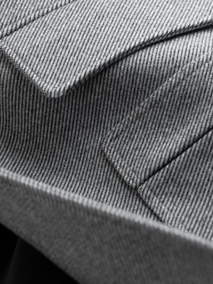 Patterned single-breasted men's coat with pockets - grey V3 OM-COWC-0108