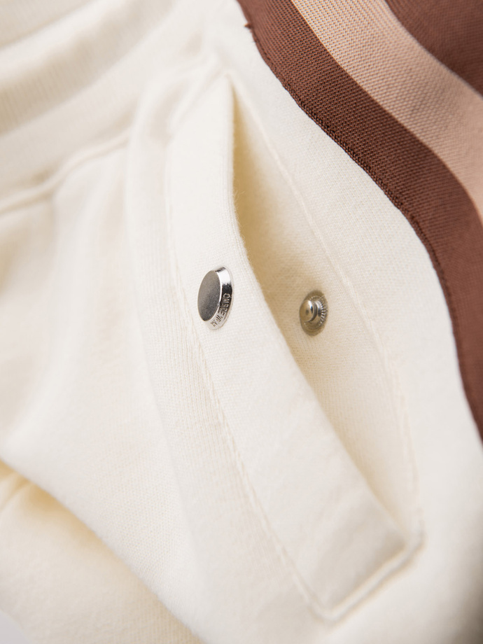 Men's sweatpants with piping and ribbing on the legs - cream V3 OM-PASK-0258