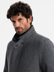 Men's winter coat with wool and quilted lining - graphite melange V1 OM-COWC-0116