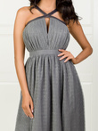Sukienka damska maxi na wąskich ramiączkach z zabudowanym dekoltem INGI DLR201 - szara
