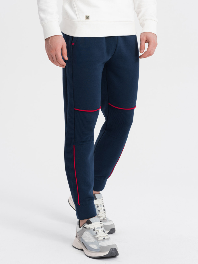 Men's sweatpants with contrast stitching - navy blue V4 OM-PASK-0145