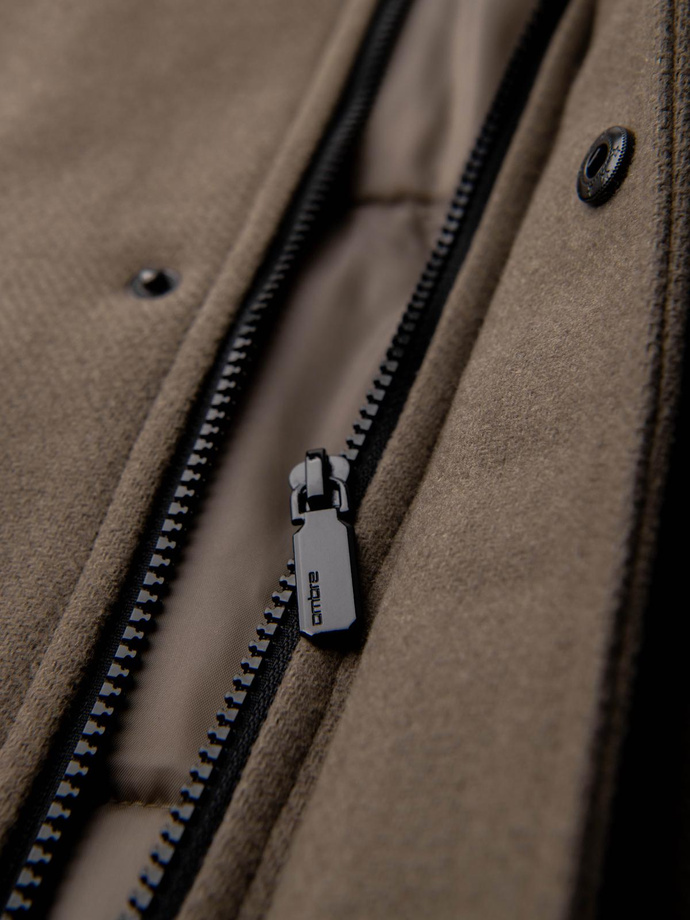 Męski płaszcz parka z wełną i kapturem - khaki V2 OM-COWC-0132