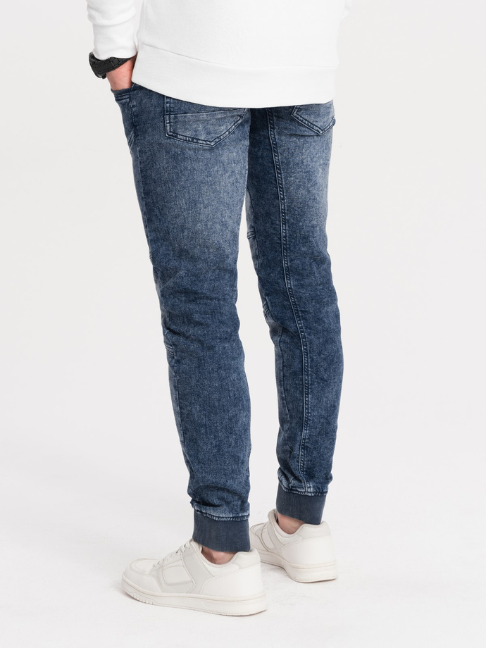 Men's marbled JOGGERS pants with stitching - blue V1 OM-PADJ-0108