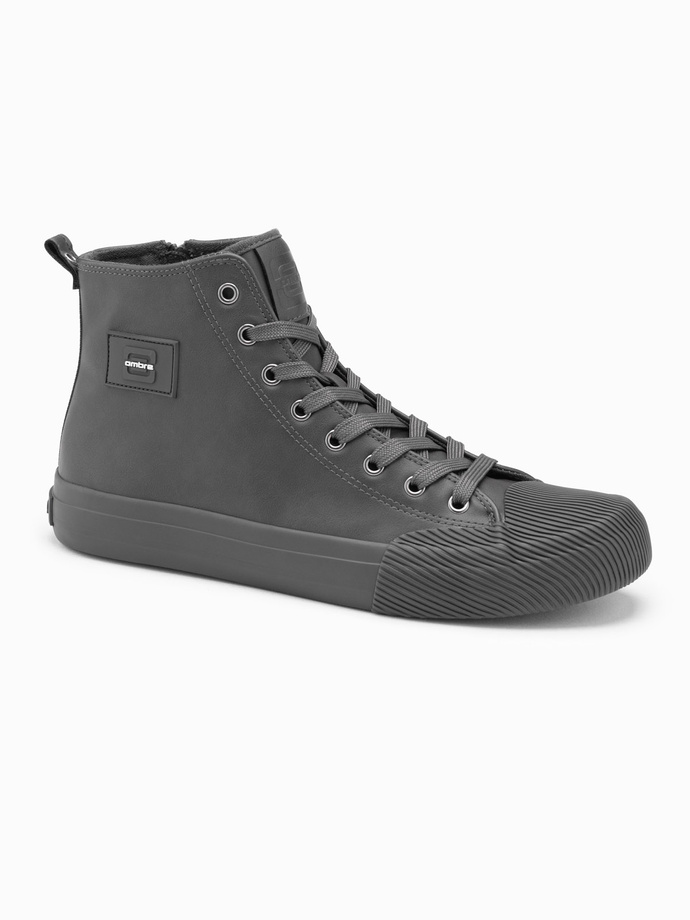 Męskie wysokie buty trampki z ozdobnym noskiem – szare V2 OM-FOTH-0157