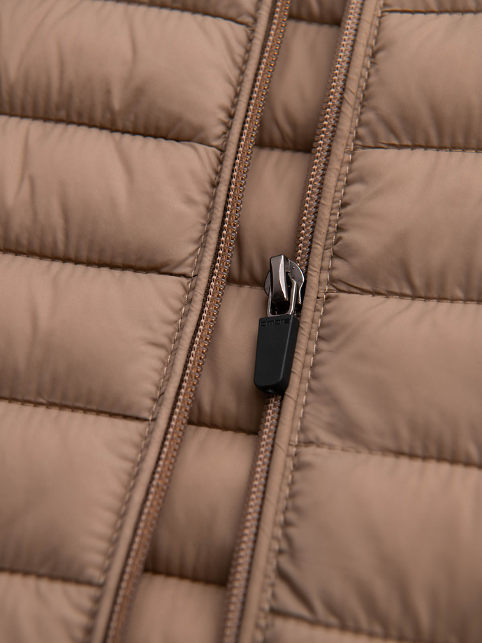 Męska kurtka pikowana pakowana w worek - brązowa V4 OM-JALP-0156