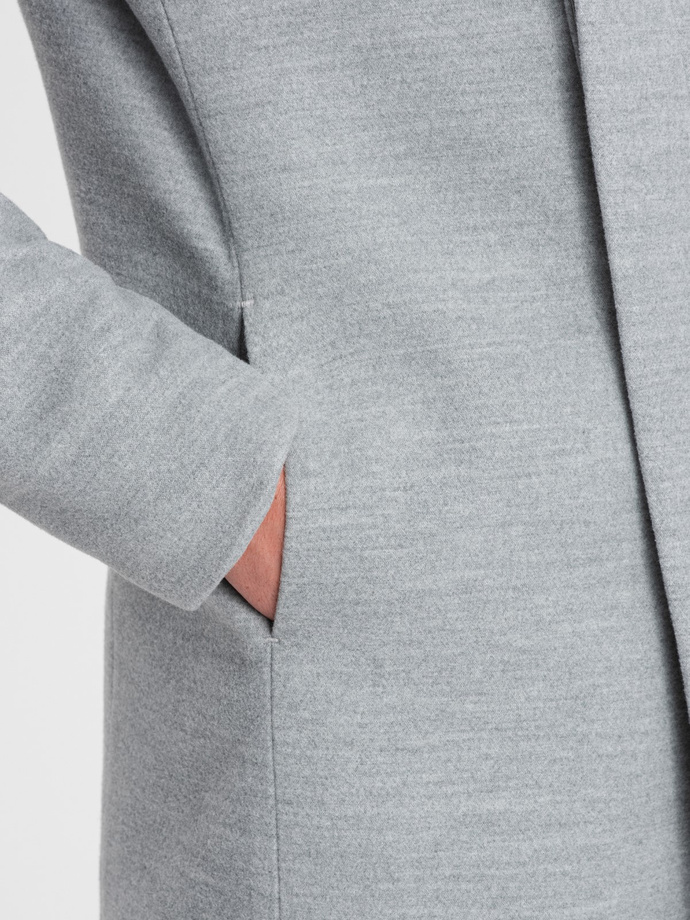 Men's coat with asymmetrical fastening - grey melange V1 OM-COWC-0102