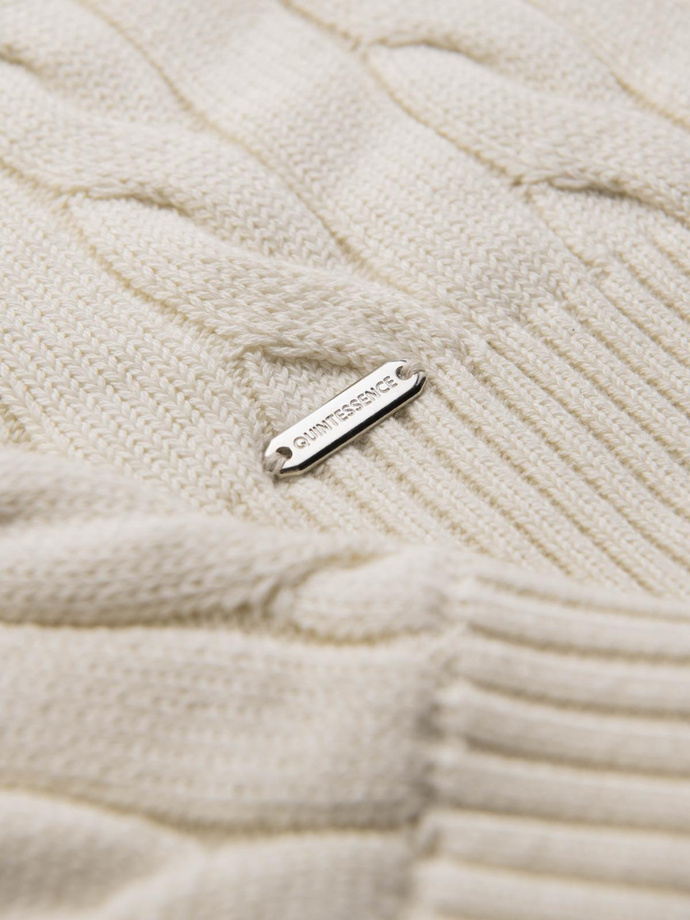 Men's plaid sweater with turtleneck zipper - cream V1 OM-SWZS-0138