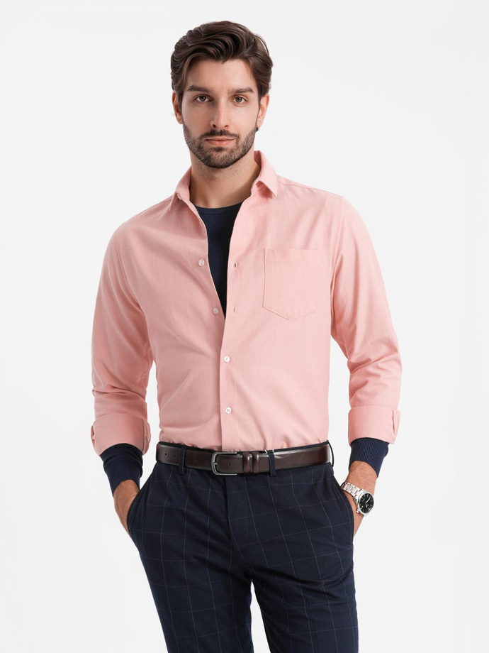 Men's REGULAR FIT shirt with pocket - pink V5 OM-SHCS-0148