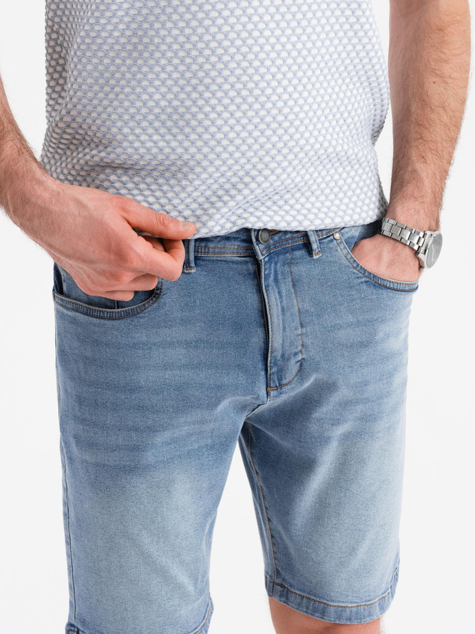 Denimowe męskie szorty o klasycznym kroju – jasnoniebieskie V2 OM-SRDS-0171