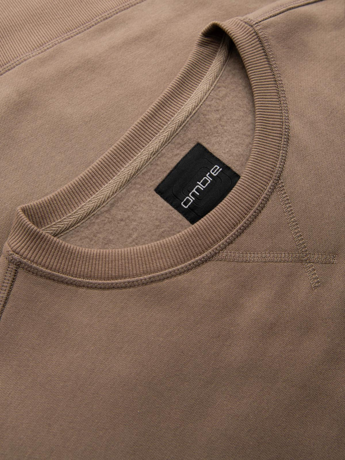 Classic men's sweatshirt with round neckline - light brown V3 OM-SSNZ-0243