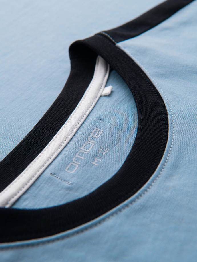 Men's t-shirt with contrasting stripes - light blue V3 OM-TSCT-0115