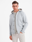 Men's button-down hooded sweatshirt - grey melange V2 OM-SSZP-0186
