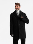 Men's single-breasted patterned coat with pockets - black V2 OM-COWC-0108