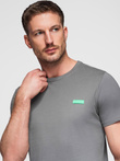 Men's cotton t-shirt with green patch on chest - gray V1 OM-TSCT-0151
