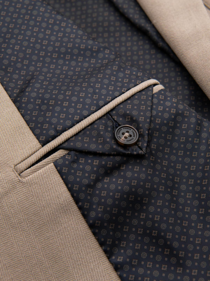 Elegant men's SLIM FIT jacket with rayon - beige V2 OM-BLZB-0135