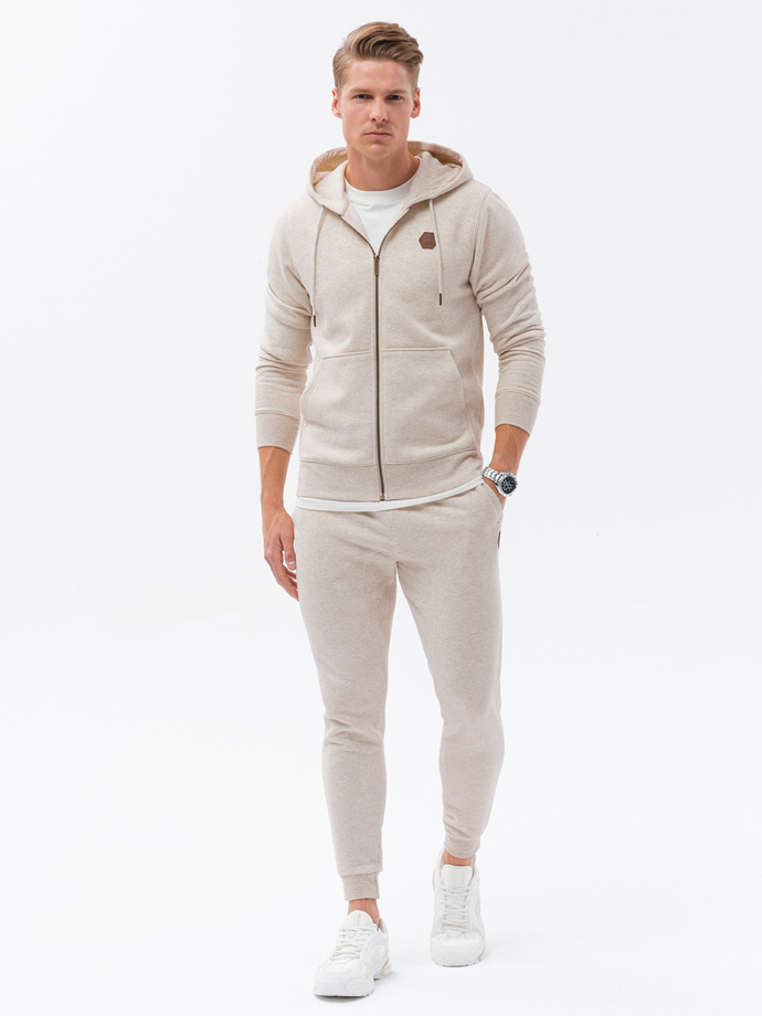 Men's sweatshirt set unbuttoned sweatshirt + pants - cream melange V1 Z62