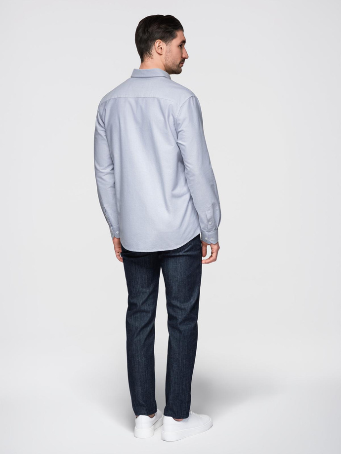 Elegant men's oxford shirt with embroidery and pocket - blue V1 OM-SHOS-0173