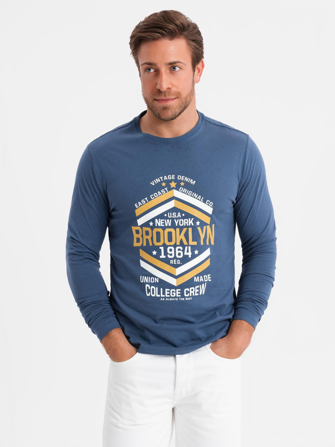Men's collegiate style printed longsleeve - blue V2 OM-LSPT-0117