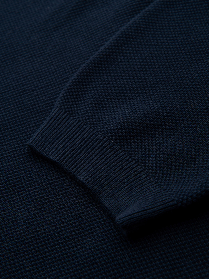 Men's cotton structured knit polo shirt - navy blue V2 OM-POSS-0117
