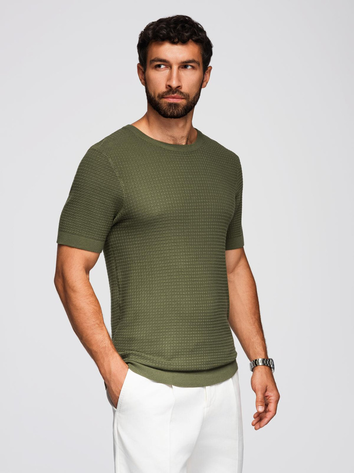 Structured knitted shirt for men - olive V1 OM-TSCT-0253