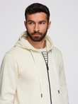 Men's BASIC unbuttoned hooded sweatshirt - cream V11 OM-SSBZ-0178