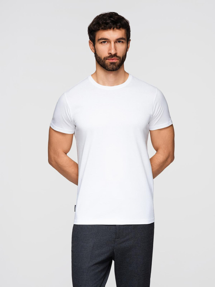 Men's BASIC classic cotton T-shirt - white V4 OM-TSBS-0236